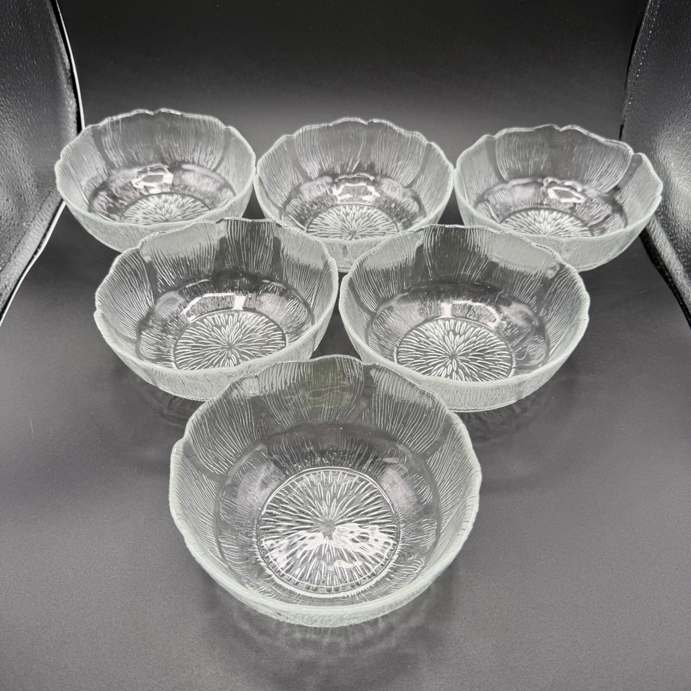 Arcoroc France Vintage 5" Textured Glass Scalloped Dessert Bowls Set of 6
